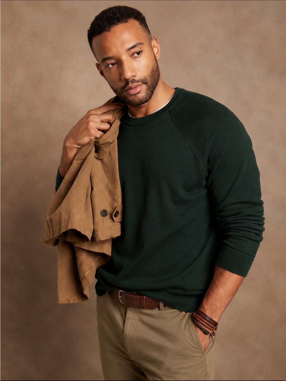 Men's Banana Republic Cento 100% Merino Wool Crewneck Pullover Sweater Green XL